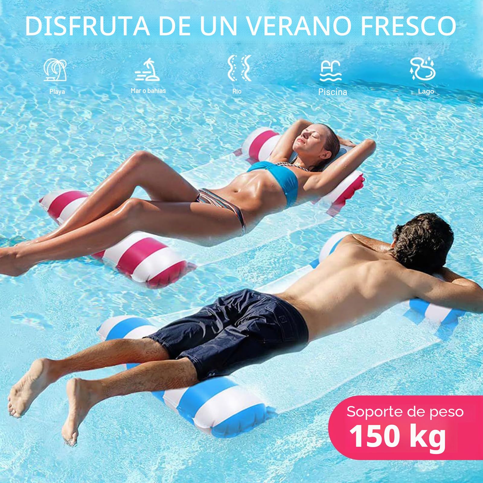 2 Piezas Hamaca Inflable para El Agua Colchoneta Piscina Hinchables Para Piscina 4 en 1 Hamaca Flotante Colchoneta Plegable Flotador Colchón de Natación Hamaca Silla Piscina Inflatable
