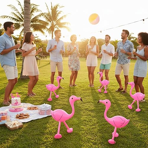 Miniatura 7 de Yaomiao Accesorios inflables de fiesta de cumpleaños de flamenco rosa para verano, playa, Luau, decoración de fiesta hawaiana para interiores y