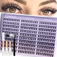 Vista 32 de Extensiones de pestañas individuales 120 pestañas en racimo para colocar en casa, pestañas finas con banda ancha y aplicador, kit de extensión