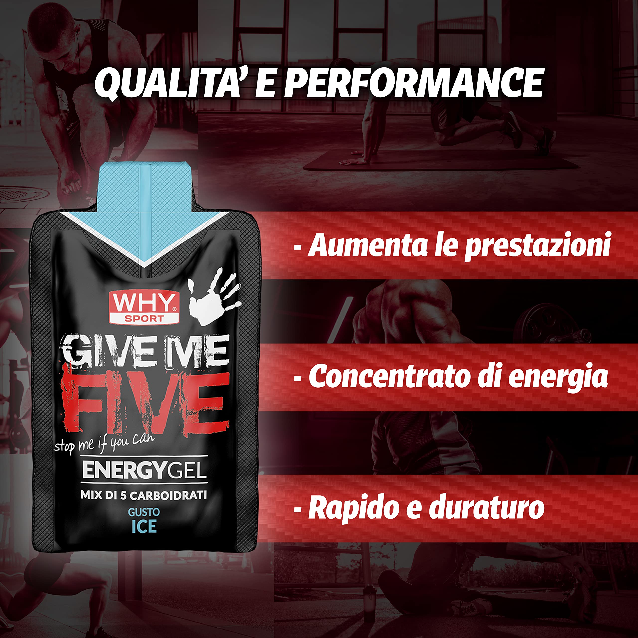 WHY SPORT GIVE ME FIVE - Integratore Alimentare Energetico a Base di Carboidrati e Sodio - Gusto Ice - 50 ml - 24 gel