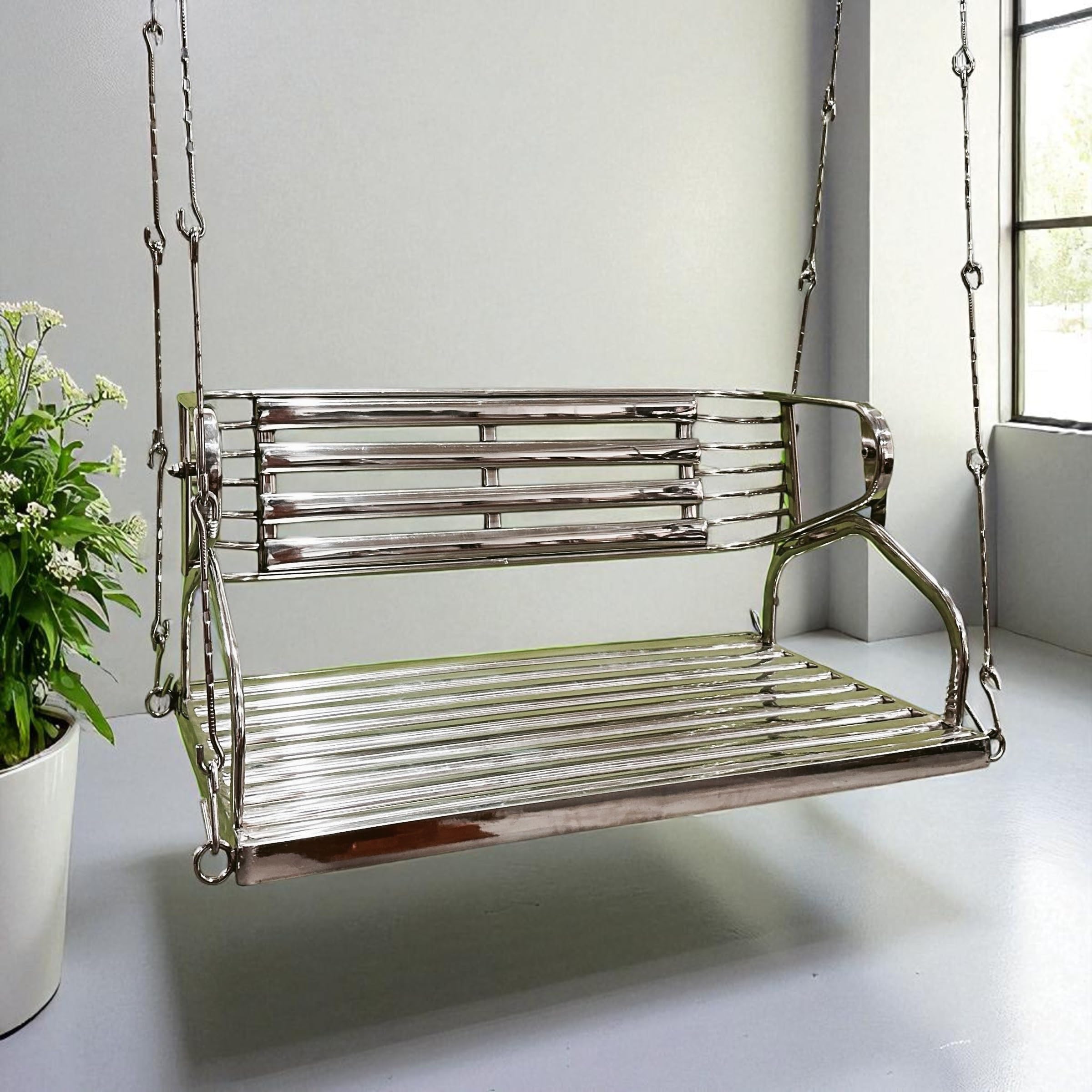 Kaushalendra Stainless Steel Hanging Swing for Indoor Outdoor Balcony | 137 cm 350kg Capacity 3 Adults, Pre Assembled, Includes Springs & Hooks discount deal