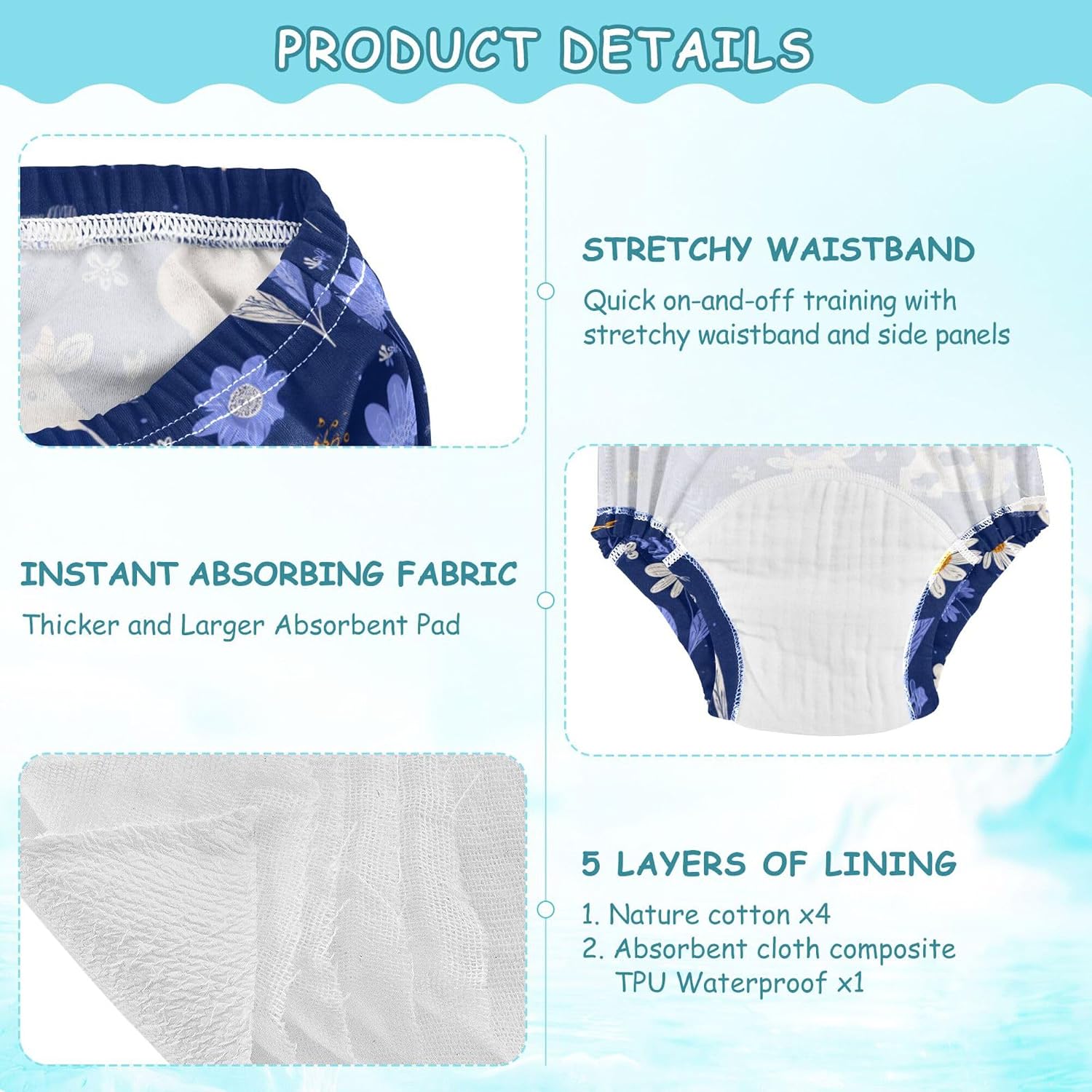 Toddler Potty Training Underwear Cotton Absorbent Soft Baby Girl Boy Potty Training Pant 2t-5t