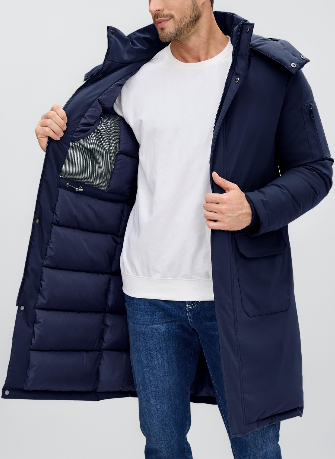 Men's Jackets Winter Warm Long Mens Coats Thermal Puffer Jacket Thicken Windproof Parka Coat Hooded Zip Up Outdoor Winter Jackets for Men with Pockets