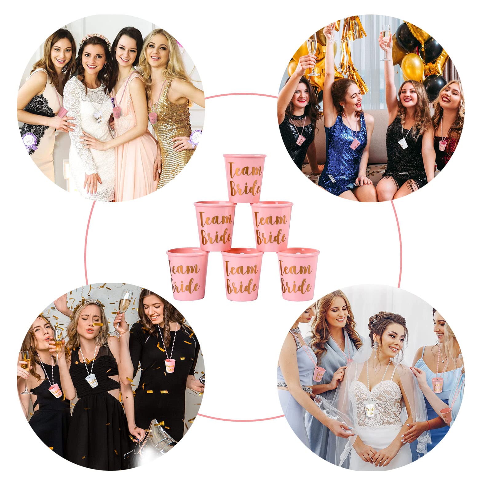 Confezione da 15 bicchierini da shot con catena, bicchierini da shot Jga, da appendere alla sposa, per collana, per addio al celibato, sposa, festa, decorazione di nozze
