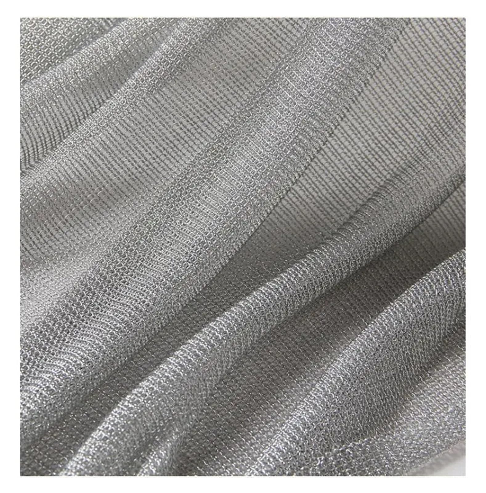 Tela de Malla Tejido de red punto con textura metal ligero for confección vestidos diseño(Silver)