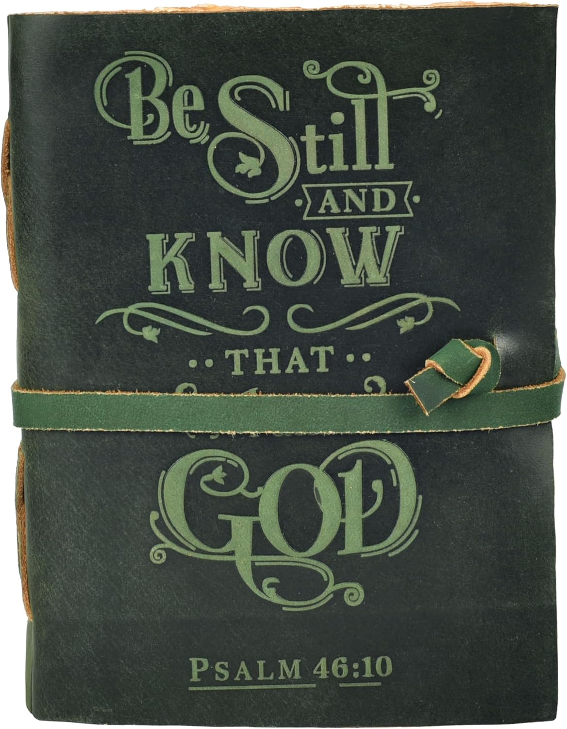 LEATHER VILLAGE Vintage Leather Journal with Psalm 46:10 Bible Verse–13''x8'' Embossed Prayer Study Journal for Women & Men – 200 Pages Handmade Cotton Deckle Edge Watercolor Paper - Green