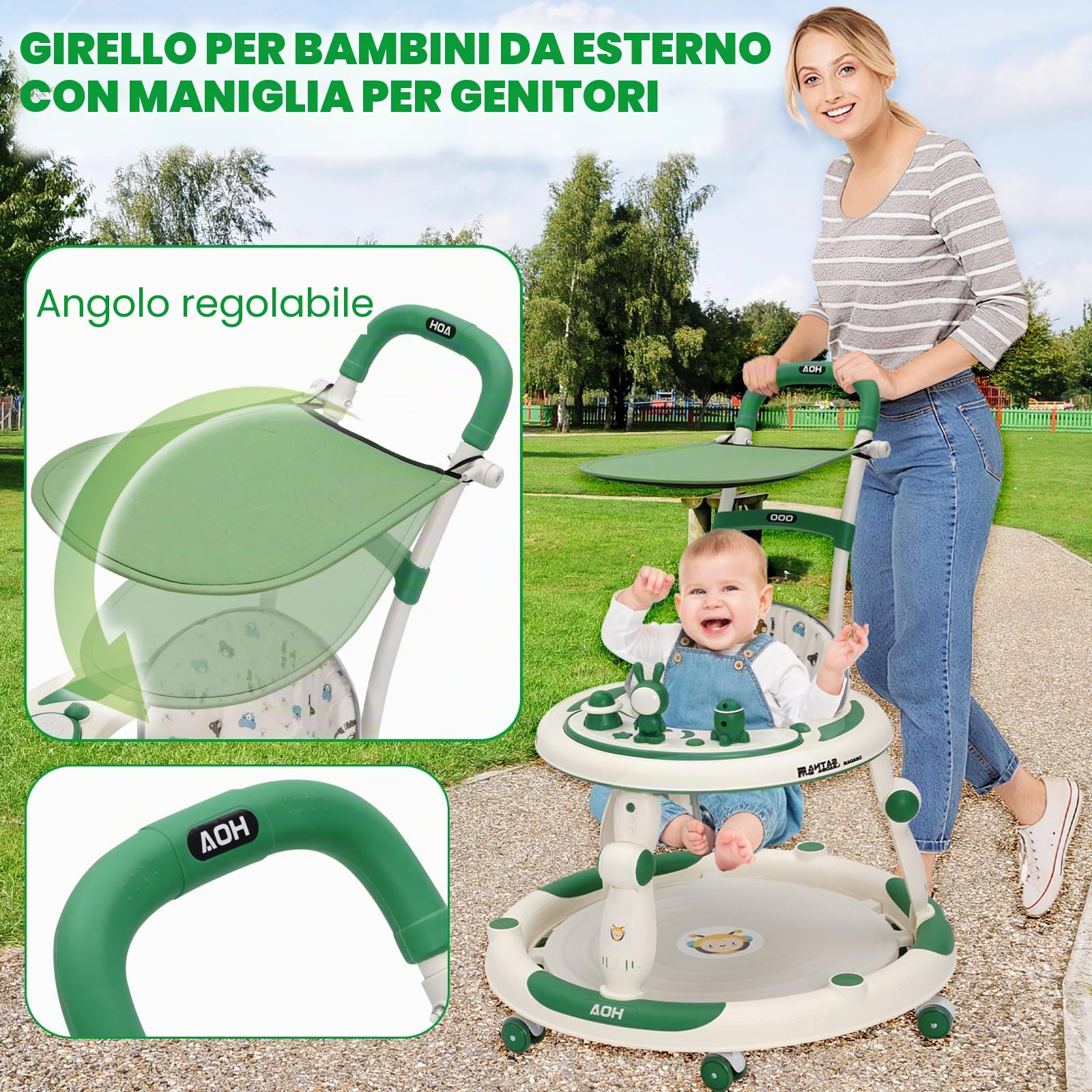 Girello per bambini,Girello Pieghevole 4 in 1 con Vassoio Portagiochi,Altezza Regolabile a 3 Marce e Ruote per Bambini e Bambine Primi Passi per Bambini 6-24 Mesi