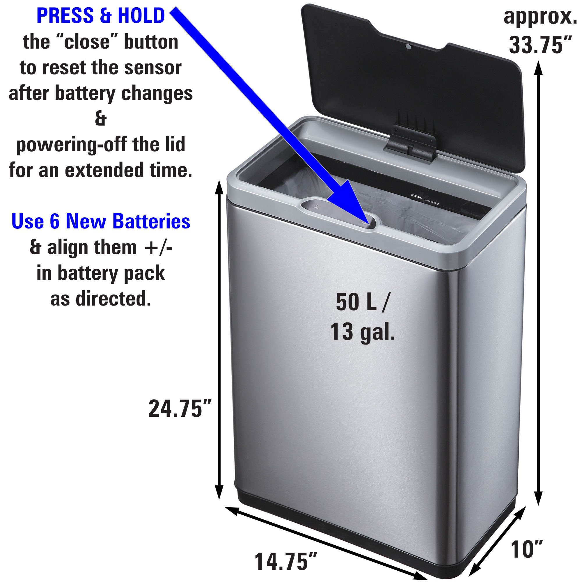 EKO 927851 Mirage Motion Sensor Touchless Stainless Steel Trash Can