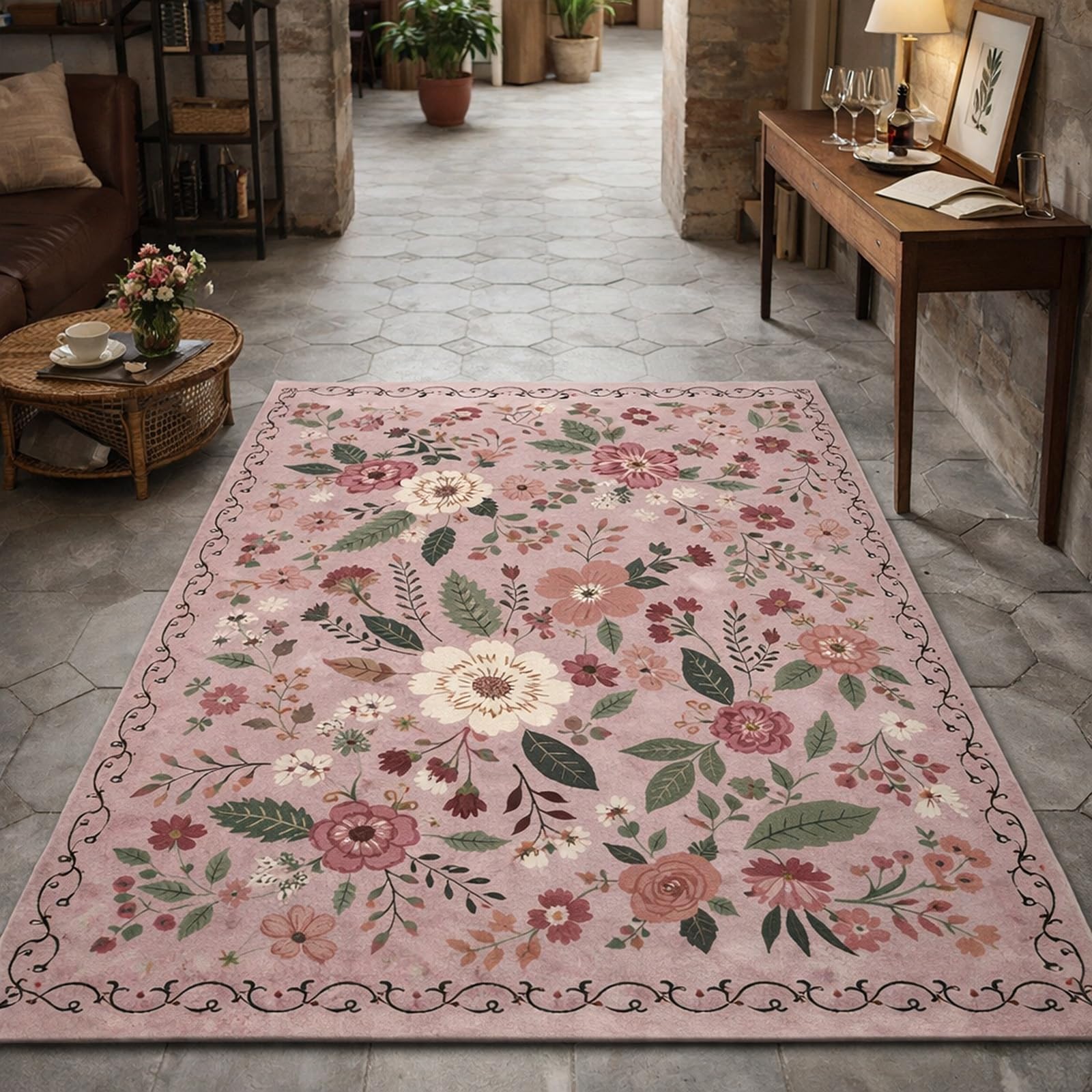 Alfombras de entrada sala de estar lavables Rururug alfombra pelo corto rosa