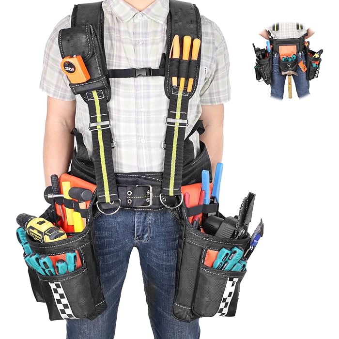 Buy Tool belt with suspenders for men carpenter, 20Pocket Pro Framer's