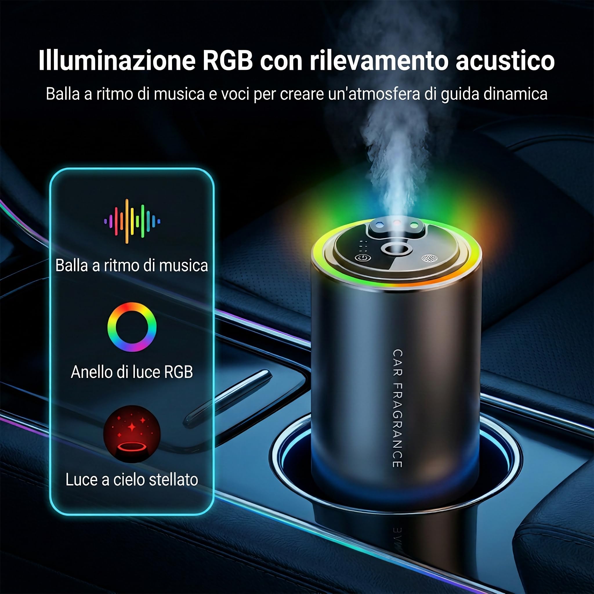 Profumatore Auto Diffusore in Lega di Alluminio con 50 ml di Profumo-Oceano