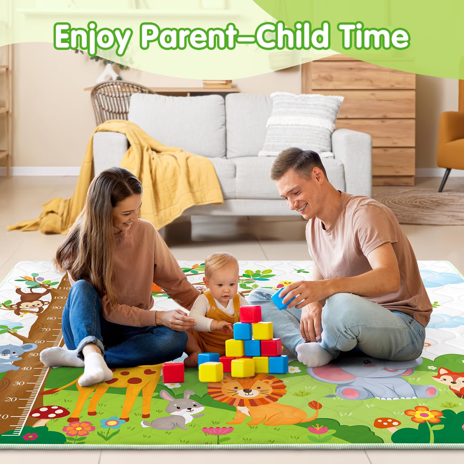 decalsweet Spielmatte Baby 150×180cm mit Rutschfest, Extra Dicke 2cm Weiche Krabbelmatte Baby, Faltbar Krabbeldecke für Baby Krabbelteppich für Kinderzimmer Indoor Outoor Zaun (Grasland Tiere)