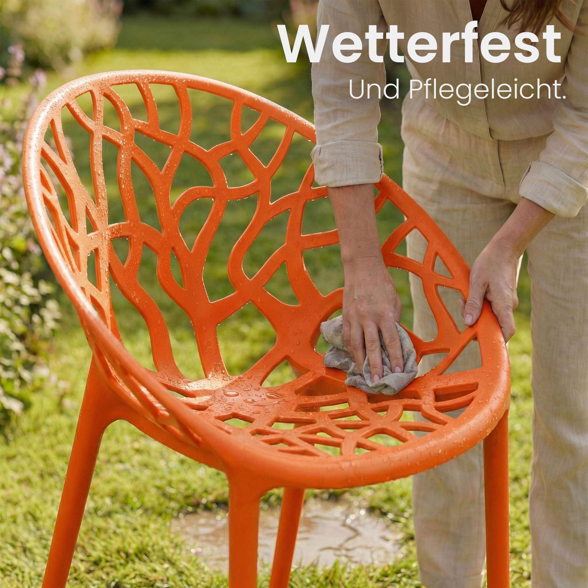 CLP Gartenstuhl stapelbar wetterfest Hope, Gartensessel mit Lehne UV-beständig, Outdoorstuhl aus Kunststoff bis 150 kg belastbar Farbe orange