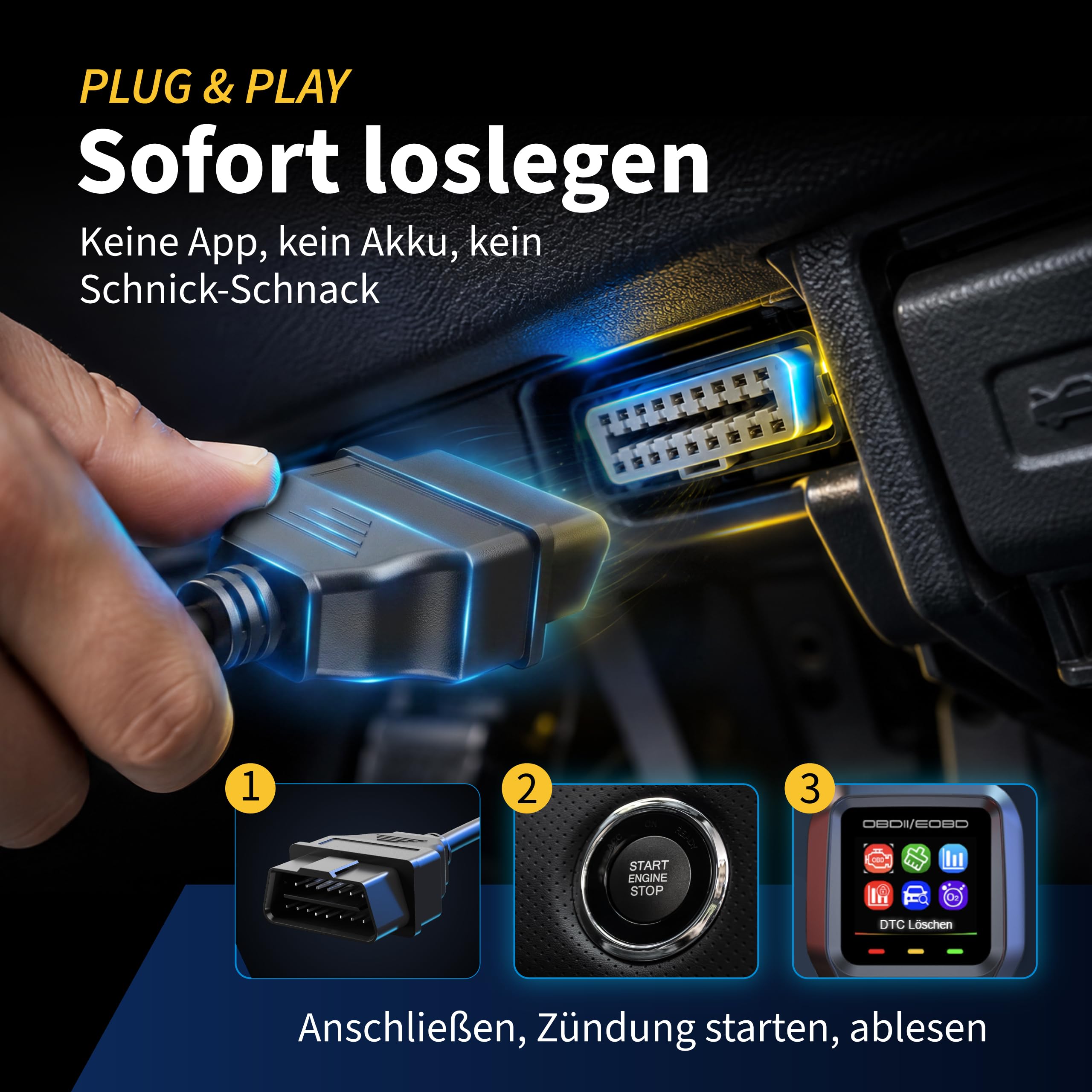 OBD2 Appareil de diagnostic – Lecteur de code d'erreur de voiture avec données en direct, cadre fixe, réinitialisation du voyant de contrôle du moteur, écran couleur 3 ", compatible