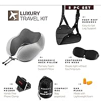 Vista 8 de Homeify Kit de viaje en avión, almohada ajustable para el cuello del avión de espuma viscoelástica con soporte para teléfono, máscara de ojos