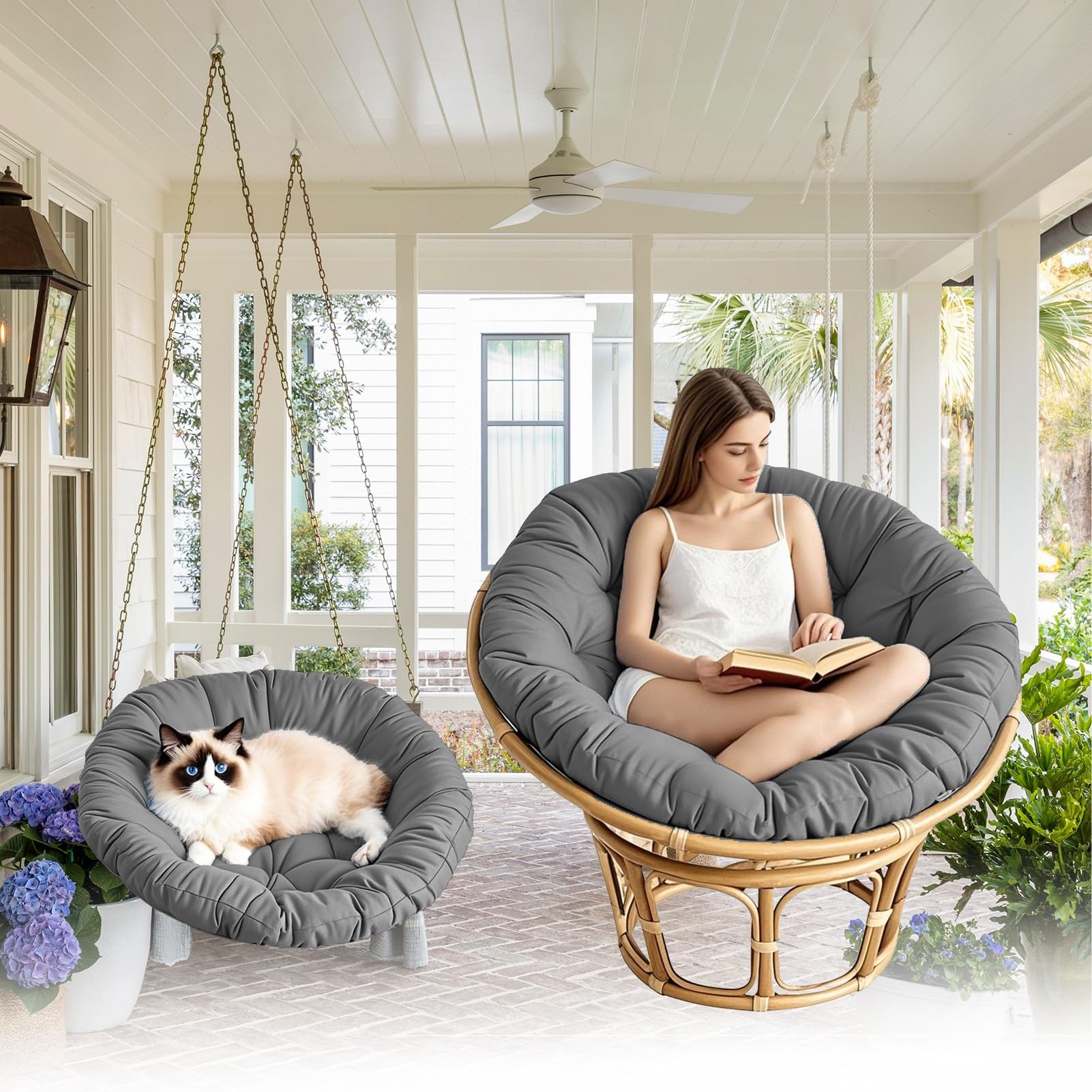 DLLDLGG Papasan Round Chair Cushions, Egg Chair Cushion, Overstuffed Chair Cushion, PP Cotton Filling, Waterproof Soft Papasan Chair Cushions for Hammock Seating Rocker Chair(Dark gray,WATERPROOF_39IN
