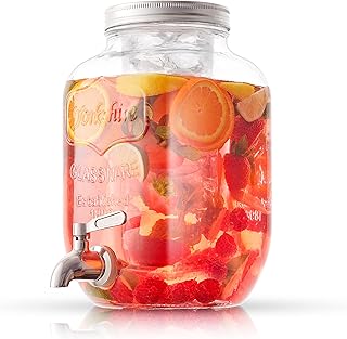 1-Gallon Drink Dispenser. Glass Beverage Dispenser with Stainless steel ...