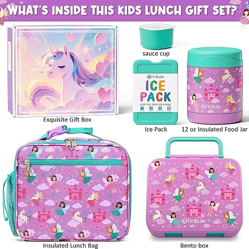 Miniatura 2 de Fimibuke Lonchera Bento para niños con tarro de comida, contenedor de almuerzo de aperitivos de 32 onzas con 3 compartimentos, bolsa de almuerzo