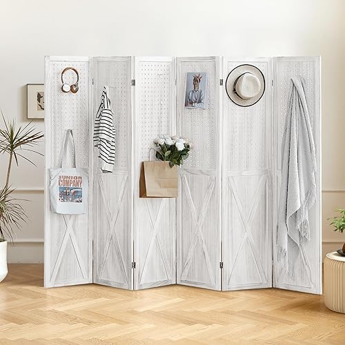 Miniatura 7 de Divisor de habitación de 6 paneles, pantalla de tablero de clavijas de 5.6 pies, pantalla de privacidad plegable, divisor de habitación, pantalla