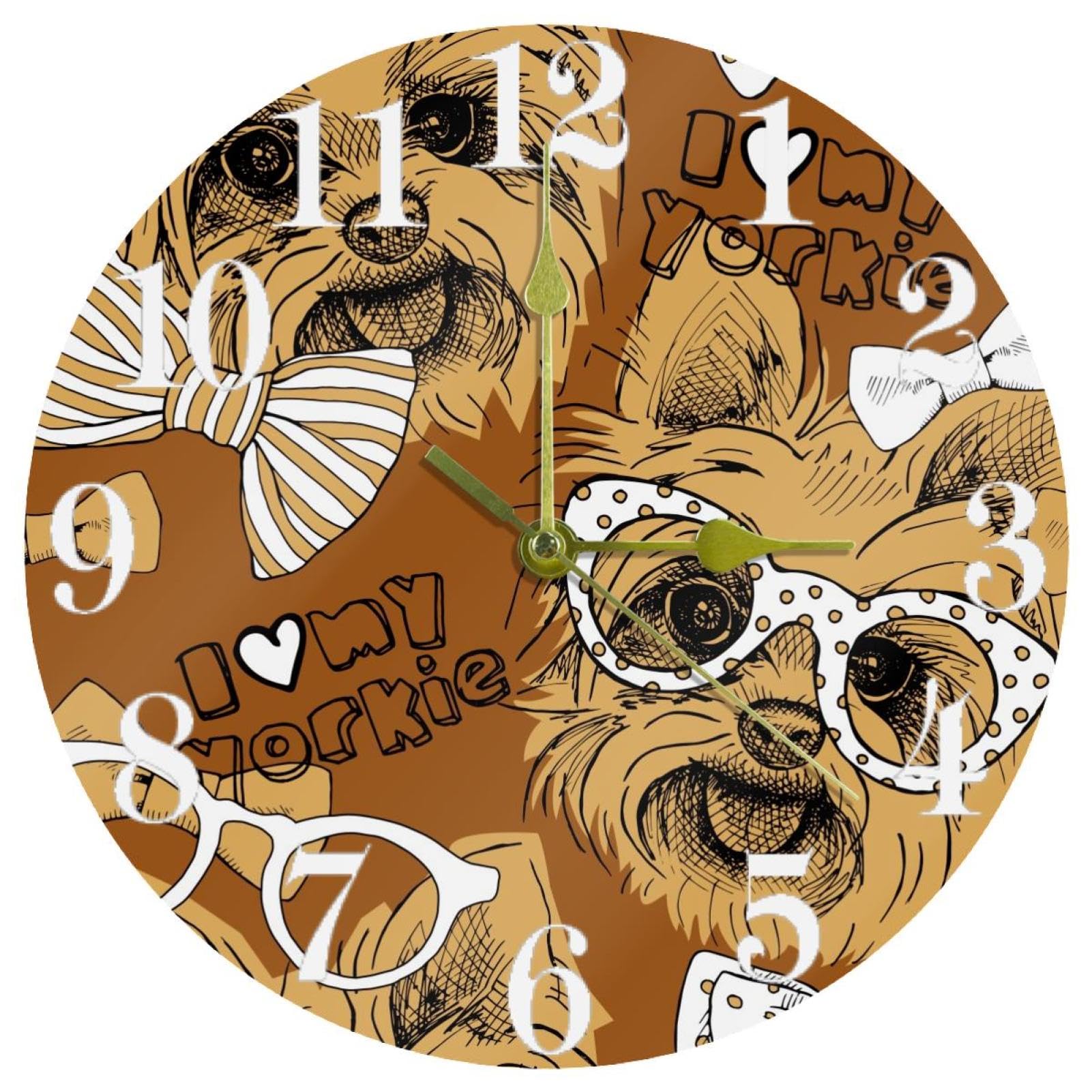 Horloge murale Yorkshire Terrier montre ronde à quartz pour salon chic