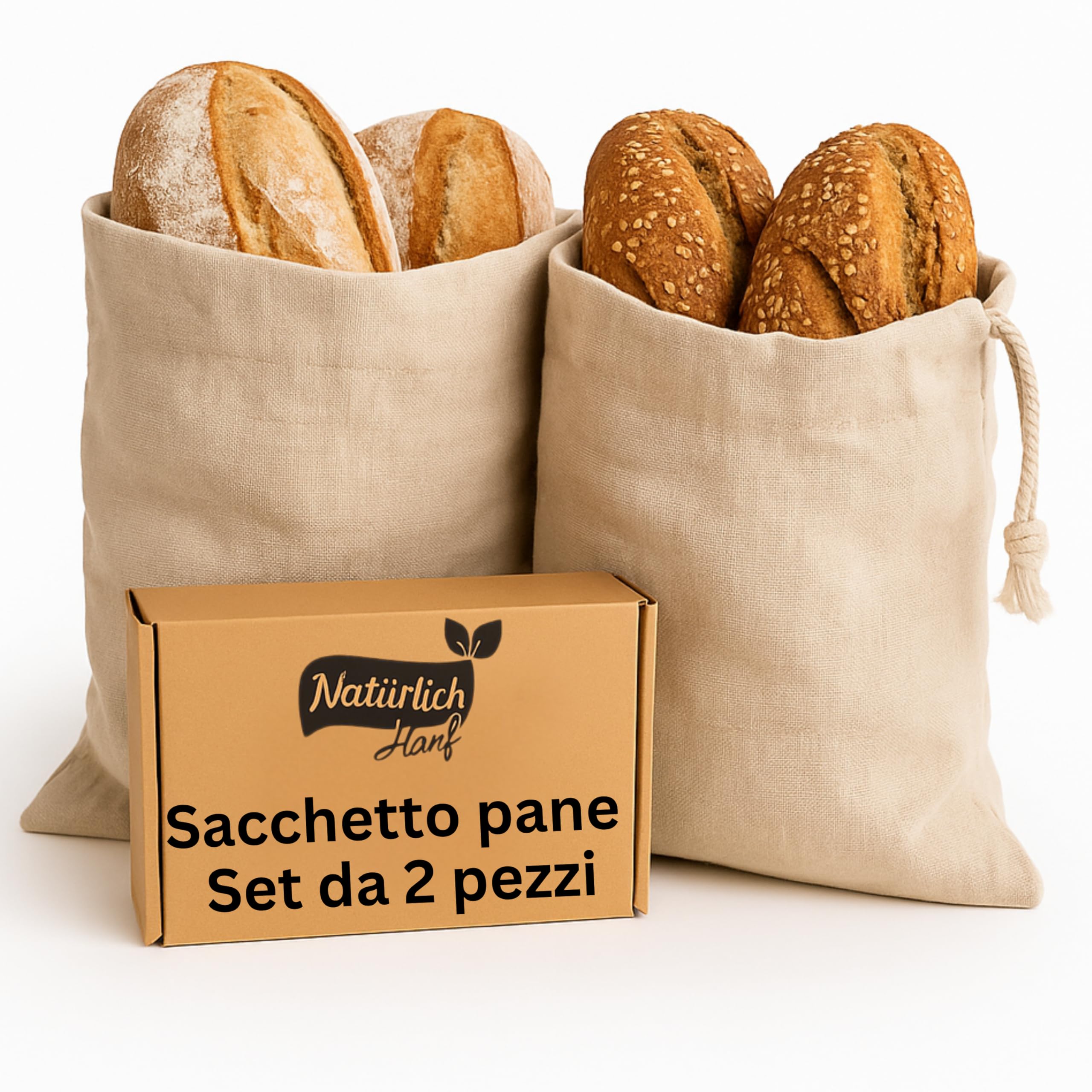Brezlio Sacchetti per il pane di cera d'api 2 pezzi – sacchetti di cotone riutilizzabili 32 × 43 cm extra grandi – per mantenere il pane e i prodotti da forno (beige