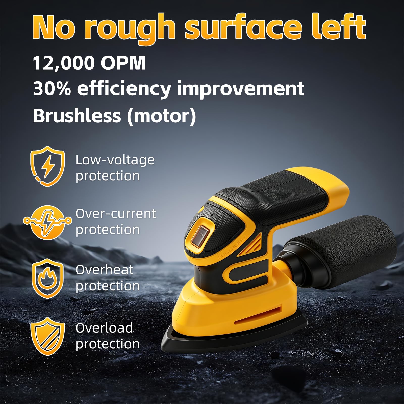 Lijadora Delta Inalámbrica Compatible con Dewalt 20V, Lijadora Multifunción con Bolsa de Recolección de Polvo 12 Hojas Abrasivas Para Lijar, Pulido y Trabajo Madera (sin Batería)