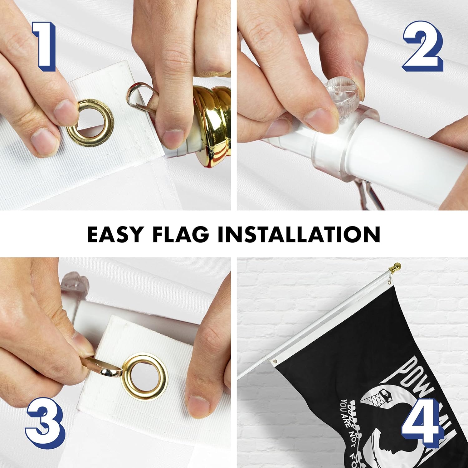 G128 Combo Pack: 6 Ft Aluminum Spinning Flagpole (White) & POW MIA Flag 3x5 Ft, LiteWeave Series Printed 100D Polyester | Pole with Flag Included