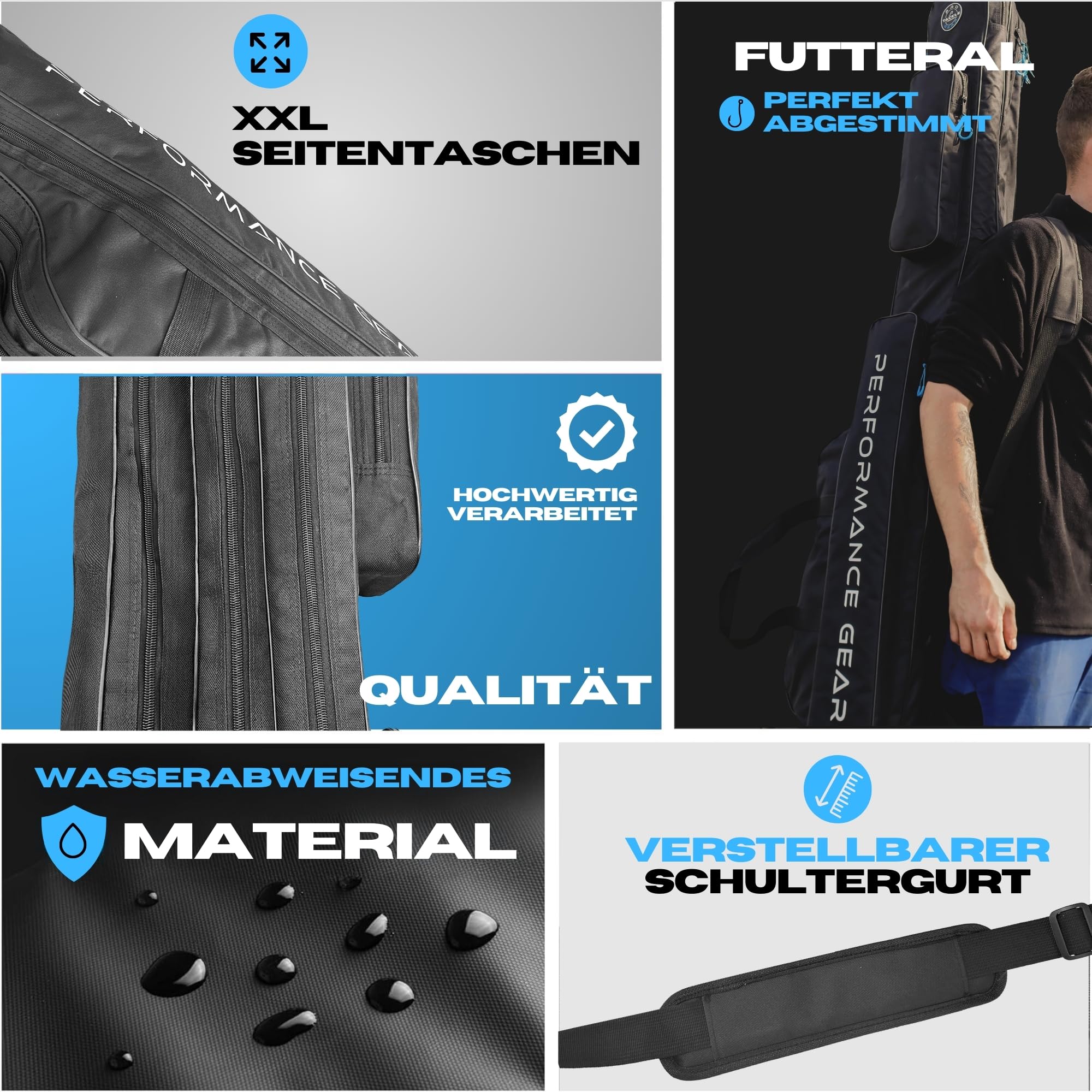 Pro Tackle Strike 3-Fach Rutenfutteral 145cm/165cm – Rutentasche für 3 montierte Angelruten & Rollen – Wasserabweisendes 600D Nylon, Rucksackfunktion & 2 Außentaschen für Kescher & Zubehör