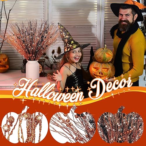 Miniatura 4 de Giegxin Paquete de 16 tallos de bayas artificiales con purpurina para Navidad, 17 pulgadas de otoño y Acción de Gracias, ramas para jarrones,