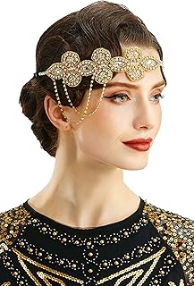 1920s Flapper Headband Crystal Great Gatsby Headpiece Roaring 20s Flapper Gatsby Hair Accessorie (Gold)