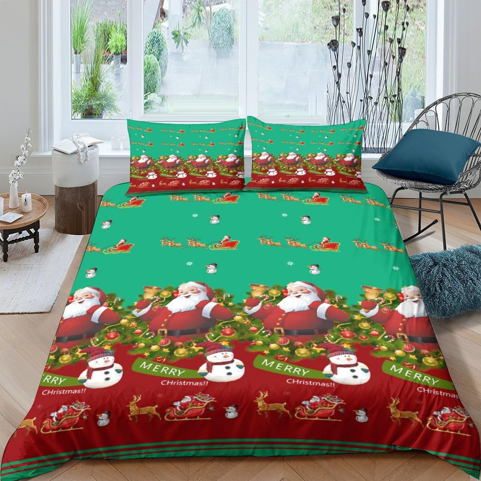 Ctjqhvkz Style-6 3D Printed Christmas Santa Fitted Sheet Microfiber Red Green Bedroom Decor Snowman Mattress Cover For Home Guest Room Single（135X200cm）