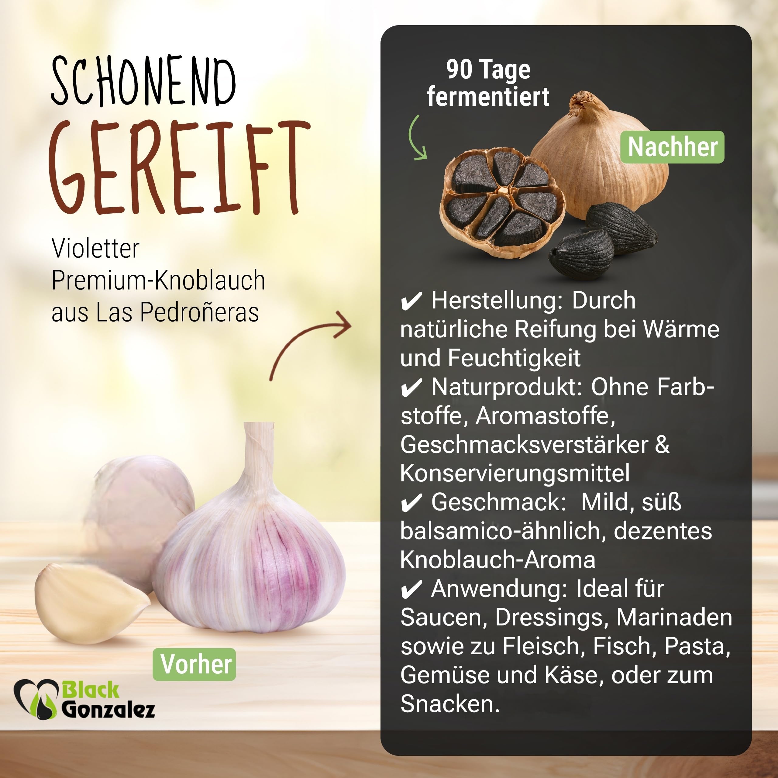 Schwarzer Knoblauch aus Spanien 10 Knollen 90 Tage fermentiert ohne Zusätze