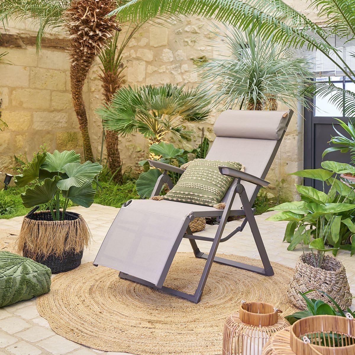 HESPERIDE - Silla reclinable de jardín Decima - Avellana/Pralín - Aluminio - Mobiliario de Exterior para terraza, balcón y Patio.