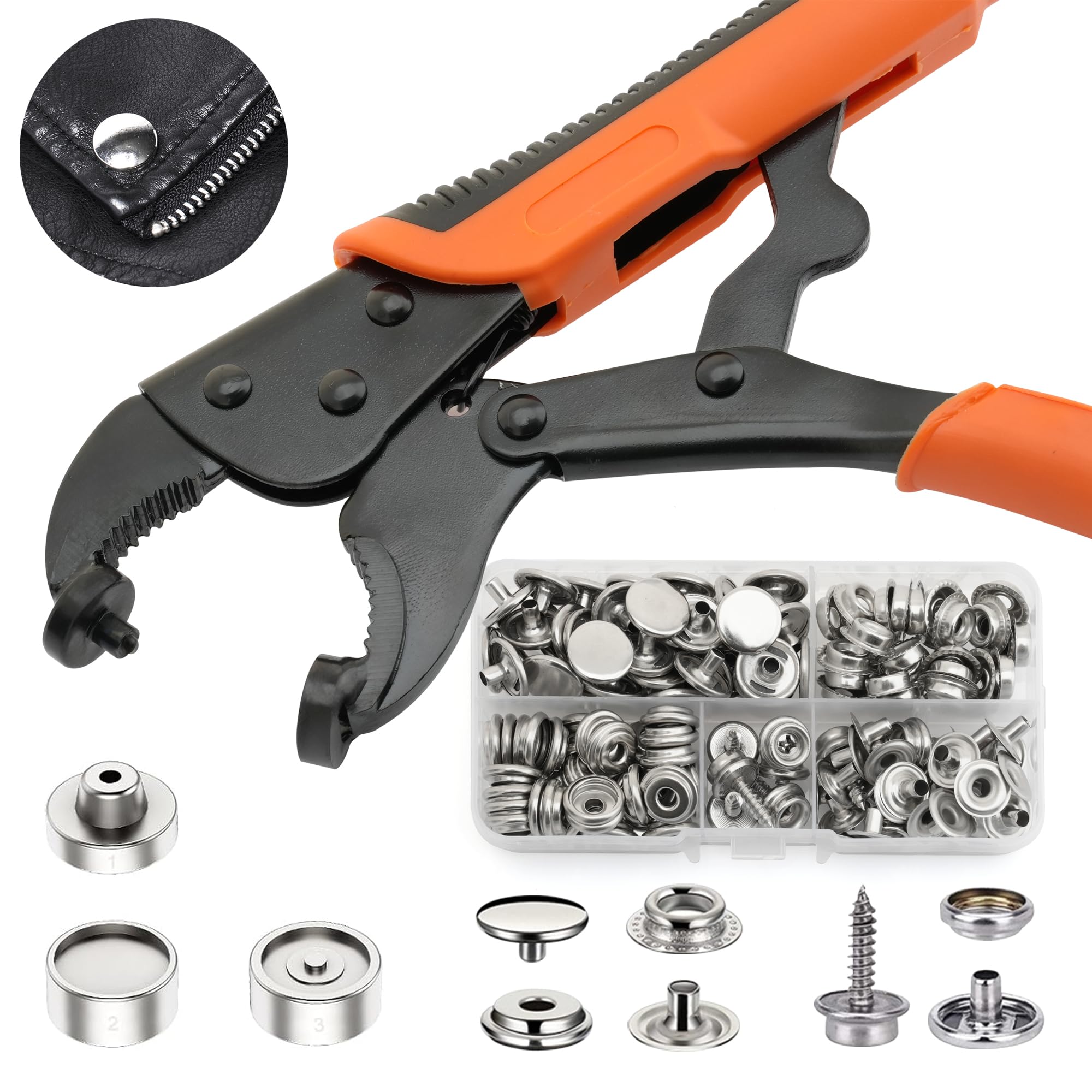 CRAFTMEMORE Kit de cierre a presión resistente, herramienta ajustable con 40 juegos de broches de metal, herramienta de instalación para cubiertas de barco, lienzo, lonas