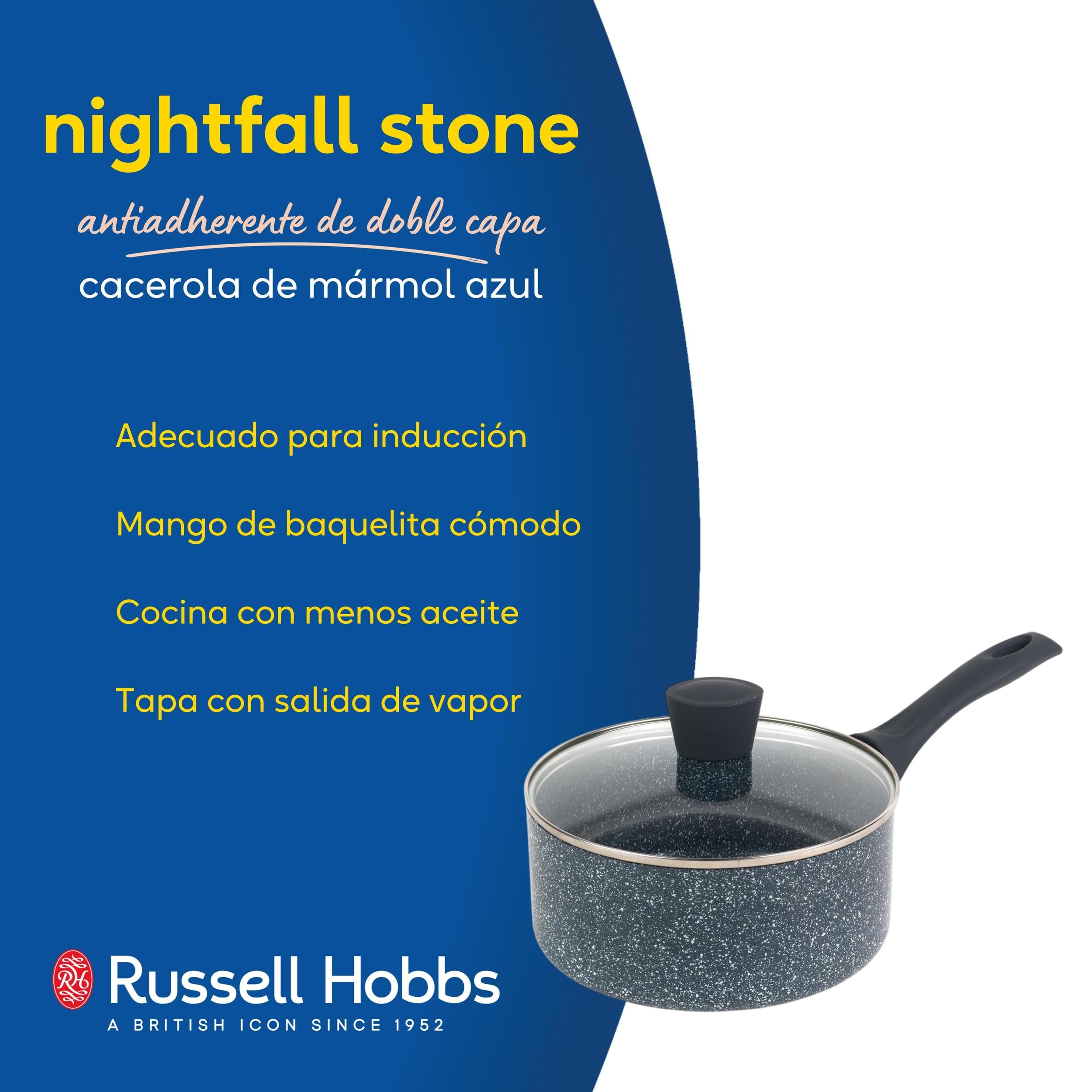 Russell Hobbs RH00846EU Cazo Antiadherente De 20 cm, De La Colección Nightfall Stone, De Aluminio Prensado, Inducción Adecuada, Cocina Con Menos Aceite, Mango De Baquelita, Mármol Azul
