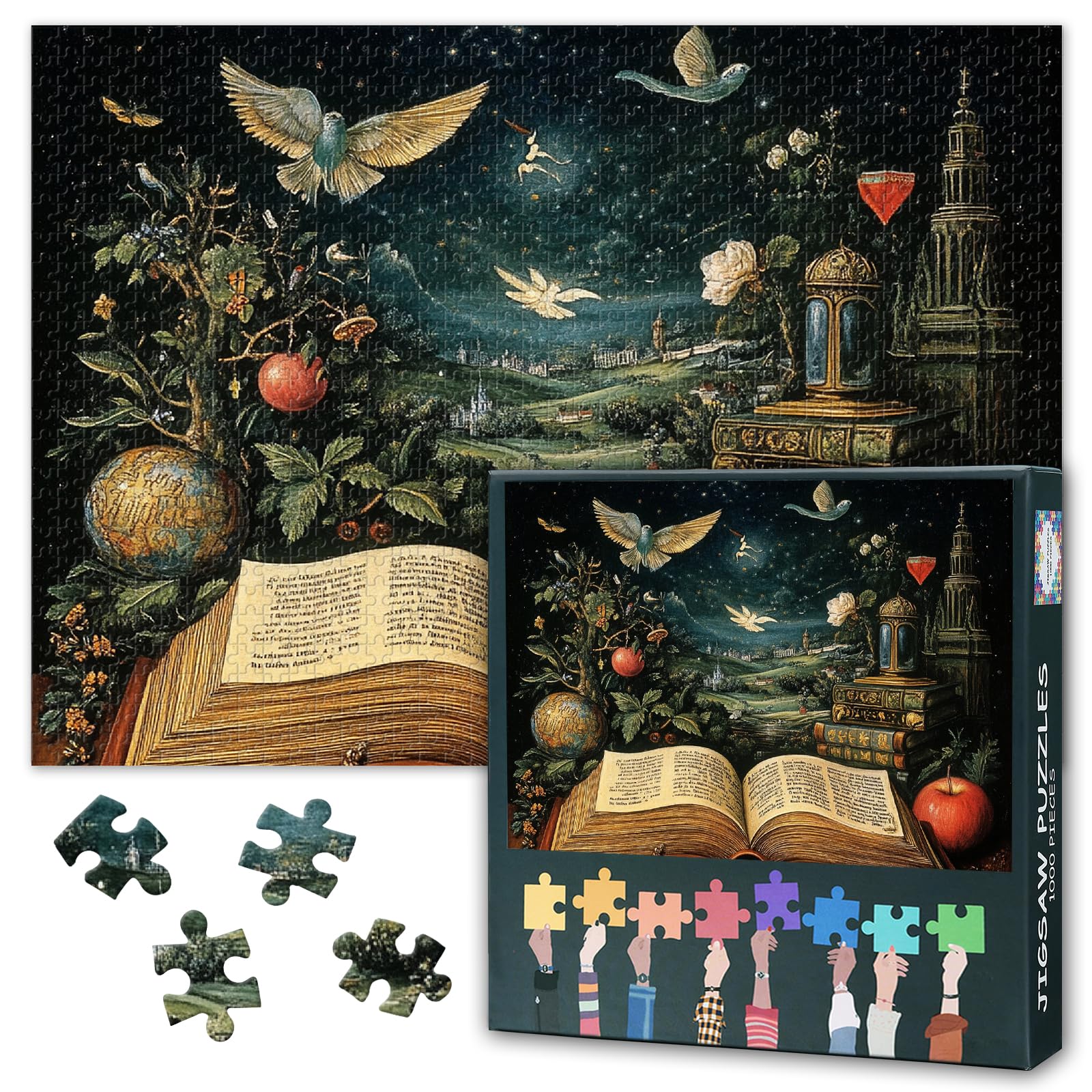 1000 Piece Jigsaw Puzzles for Adults, Large 70x50cm World in the Book Art Puzzle, Thick Recycled Board with Reference Poster, Stress Relief Activity, Ideal Fit for Standard Frames, Gift