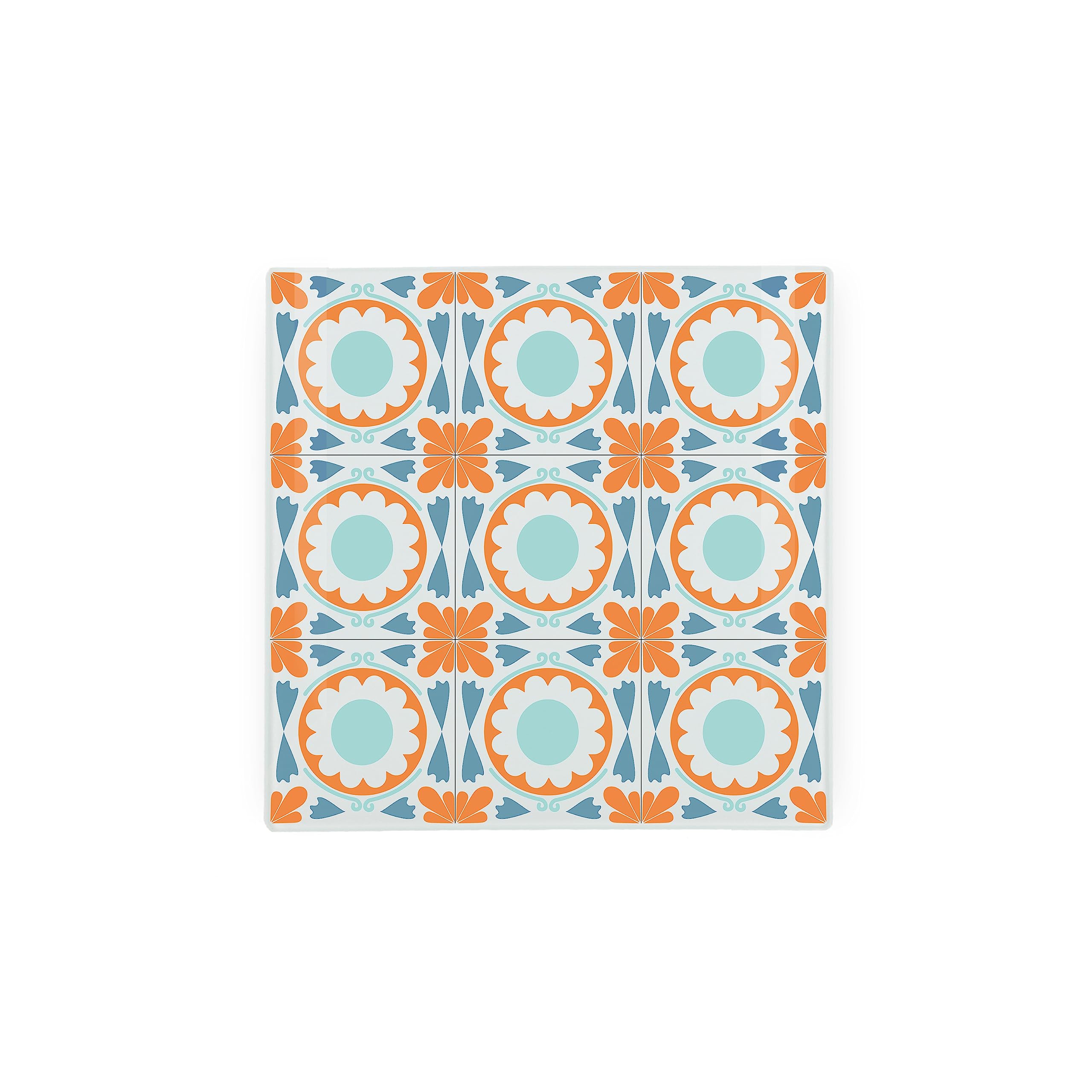Mosaic Tiles Glass Pot Stand/Trivet - Orange & Blue Worktop Saver/Cutting Board