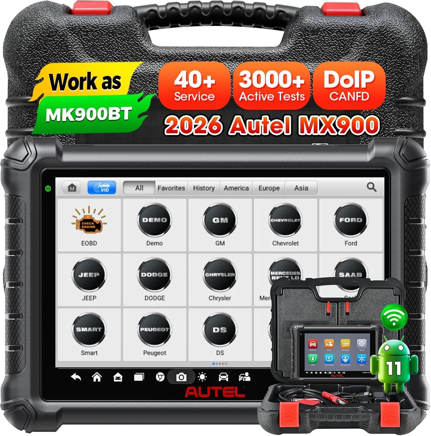 MaxiCheck MX900 Bidirectional Scanner: 2025 OBDII Scan Tool as MK900 MK900BT MK900-BT, 8in Up of MaxiCOM MK808S MX808S MK808BT PRO, CAN FD DoIP, 3K+ Active Tests, 40+ Services, All Systems, FCA
