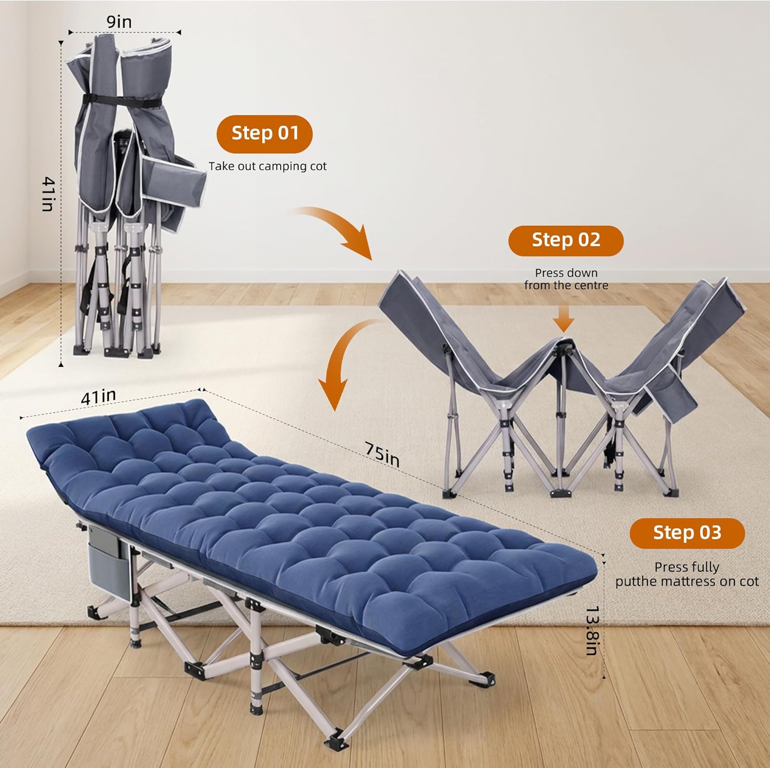 Folding Camping Cots for Adults 2 Pack - Heavy Duty Sleeping Cots 800LBS Capacity with Carrying Bag, Double Layer Oxford Portable Foldable Cot for Outdoor Camping, Guest Sleep, Office Nap