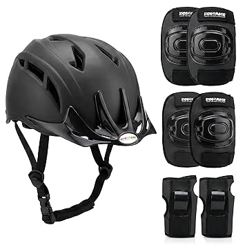Kidsmate Sports Protective Gear Set for Boys & Girls | Kids Safety Guard Contains Helmet, Knee Pads, Elbow Pads & Wrist Guards | Ages 3-14 Years, Ideal for Cycling, Skateboarding & Scooters (Black)
