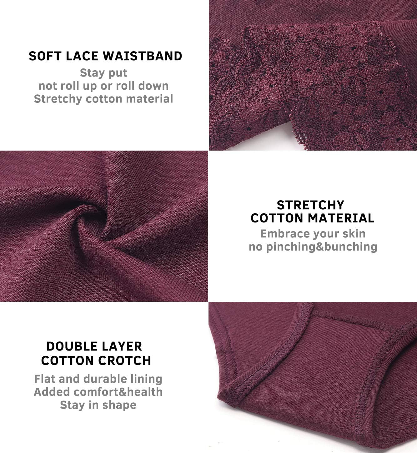 Cotton Underwear for Women Lace Bikini Panties Soft Stretch Hipster Breathable Briefs 5-Pack - Image 4