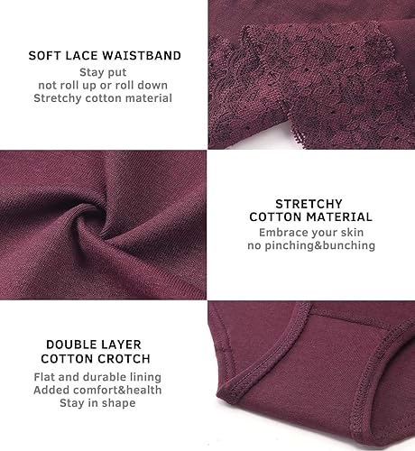 Miniatura 4 de AYMEFF Cotton Underwear for Women Lace Bikini Panties Soft Stretch Hipster Breathable Briefs 5-Pack