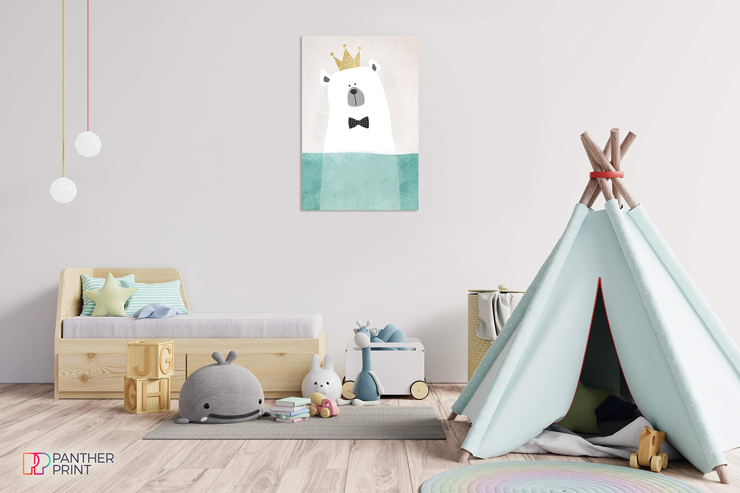 Panther Print, Toile murale encadrée pour chambre d'enfant et chambre d'enfant – Images encadrées pour décoration de chambre de bébé, ours dans l'eau – Impression pour occasions spéciales (91,4 x 61