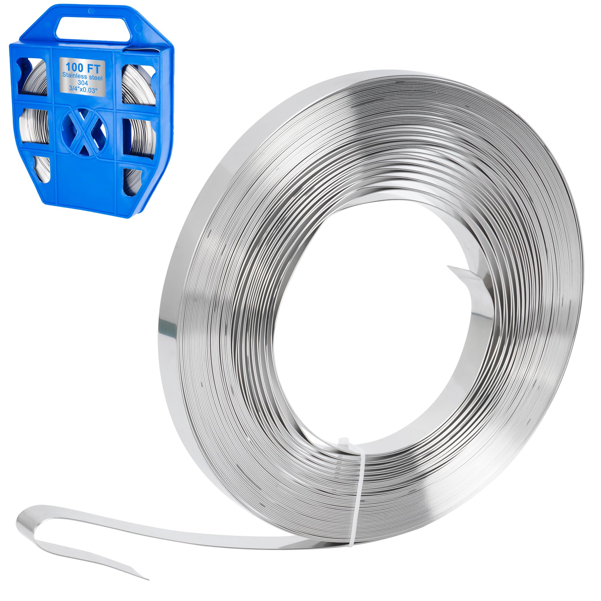 tonchean 304 Stainless Steel Strapping Banding Coil 30m/100ft, Metal Strapping Tool Banding Roll 19x0.7mm
