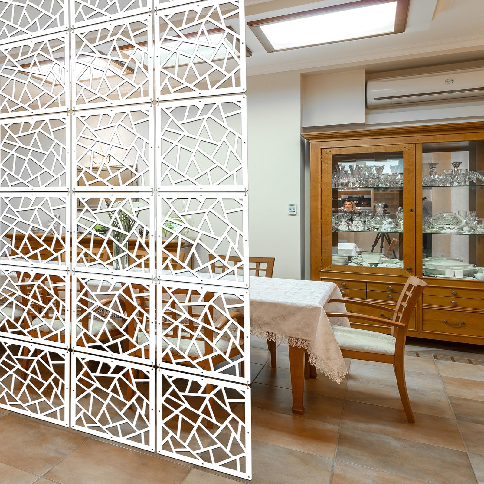 Lchen Hanging Room Divider,10 Pieces Wood-Plastic Hanging Panels 0.2“Thick Screen Panel for Living Room Bedroom Home Decoration(DQ,11.4"X11.4")