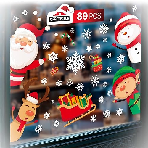 Miniatura 9 de X-Protector Adhesivos navideños para ventana, juego de 270 piezas, increíbles calcomanías para decoración de ventanas con atributos navideños y