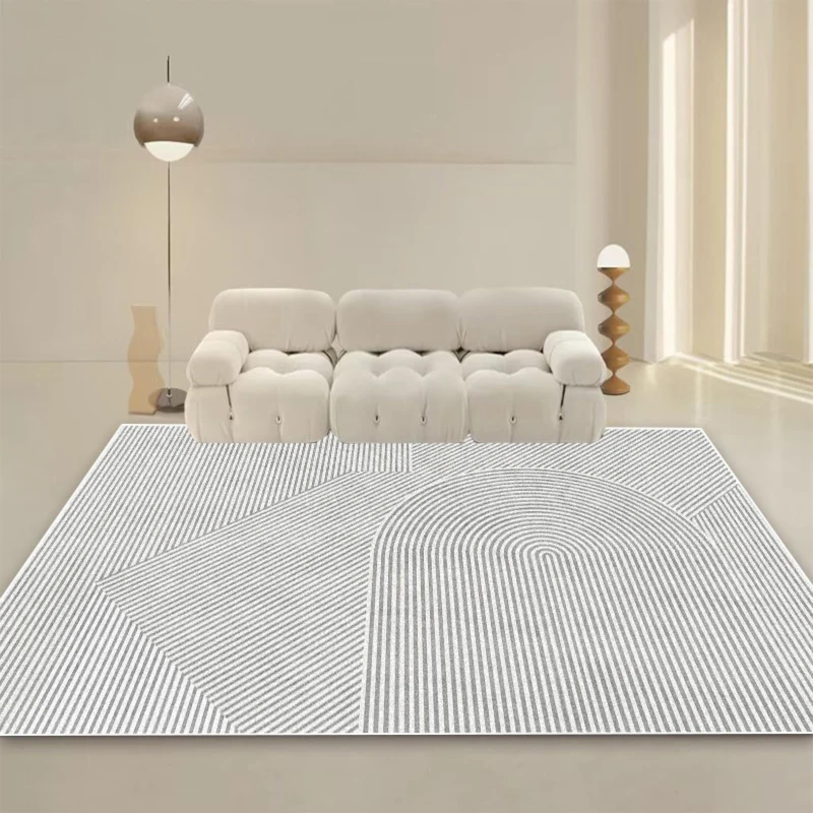 Tapis de salon non pelucheux style crème lavable pour décoration moderne