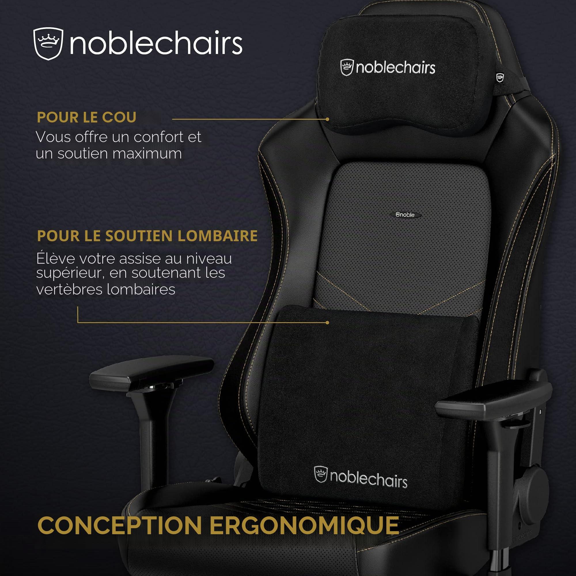 noblechairs Set de Coussin Memoire Forme, Oreiller Memoire Forme pour Chaise Gaming, Soutien Parfait du Cou, Ensemble de Coussin Ergonomique Chaise Bureau (Noir)