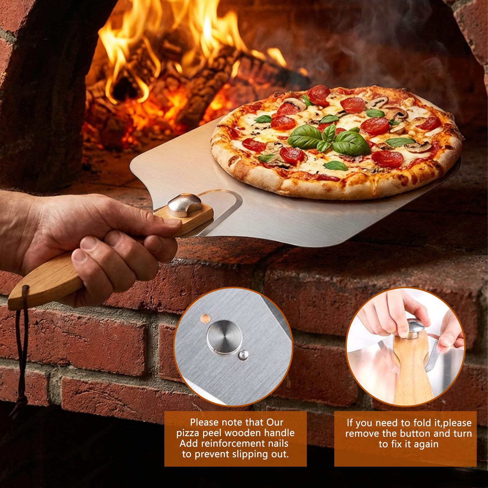 Faltbares Pizzaschaufel und Wippe, 7-teiliges All-in-One-Backzubehör, 30,5 x 35,6 cm, Aluminium-Pizzaschaufel mit Holzgriff, Backhandschuh, Ölpinsel, Küchenhobel, Pizza-Sets