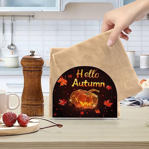 Miniatura 6 de Servilletero para mesa con texto en inglés Hello Fall, dispensadores de servilletas de papel acrílico, para cócteles, encimeras de cocina, hotel,